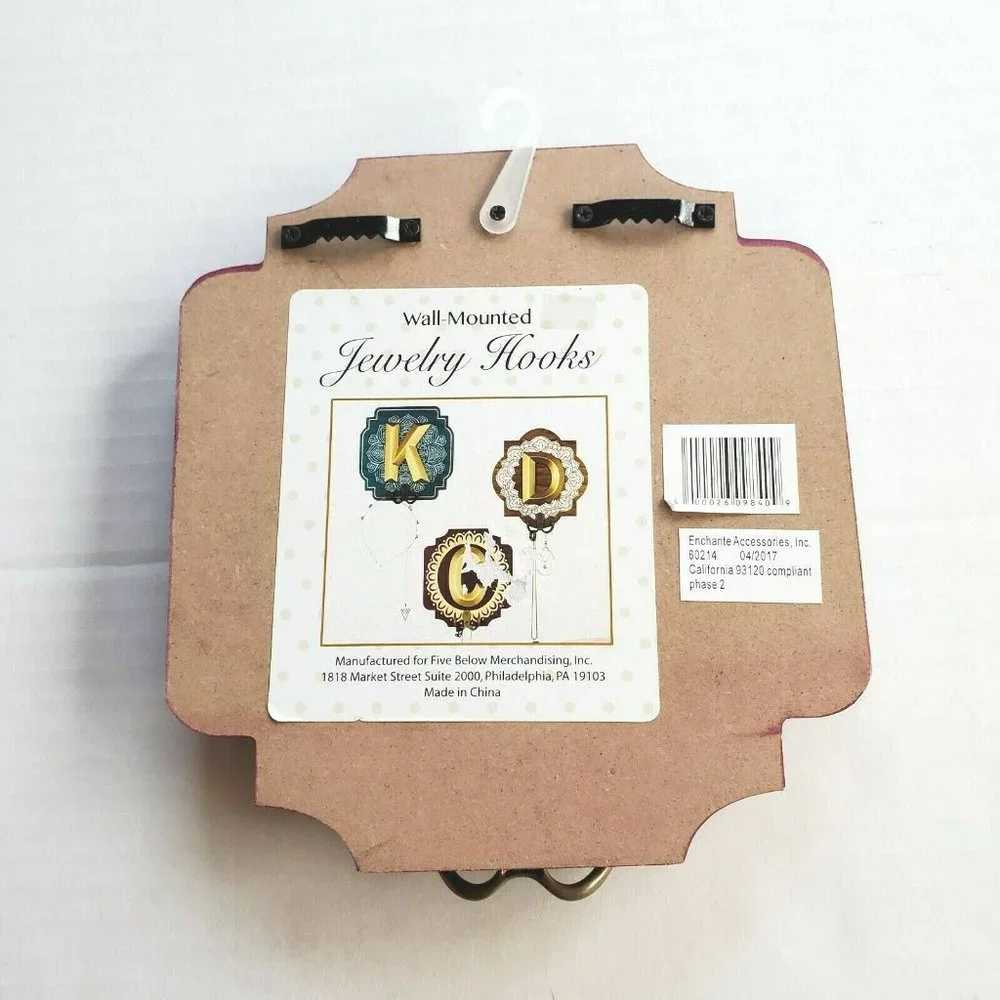 Wooden Wall Mounted Monogram “C” Jewelry Hook Maroon & Gold NEW